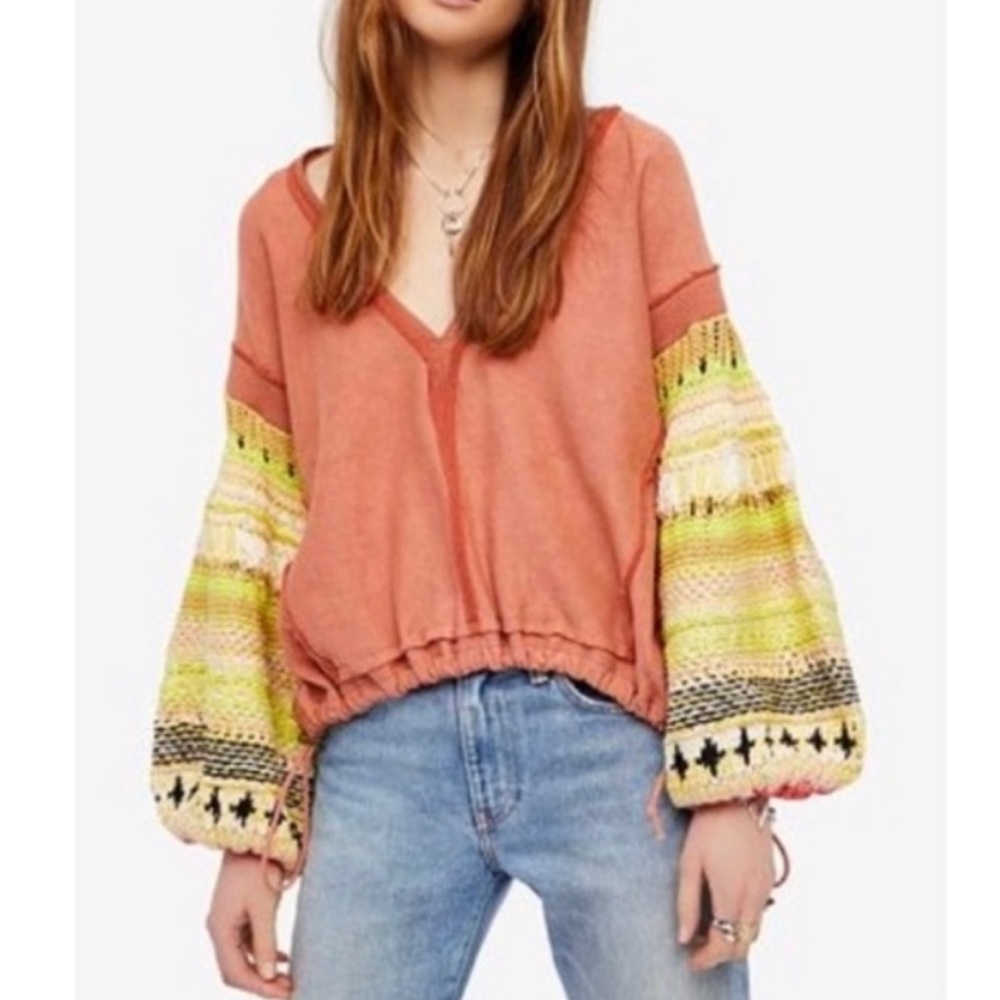 Free People • 100% Cotton Reminiscent Pullover Knit Crochet Boho Sweater